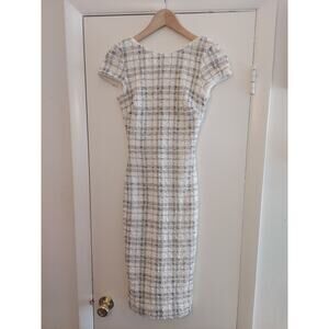 DRESS THE POPULATION 'MARCELLA' OPEN BACK SEQUIN PLAID MIDI DRESS sz XS